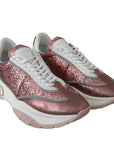 Jimmy Choo Glitter Leather Lace-Up Low Top Sneaker