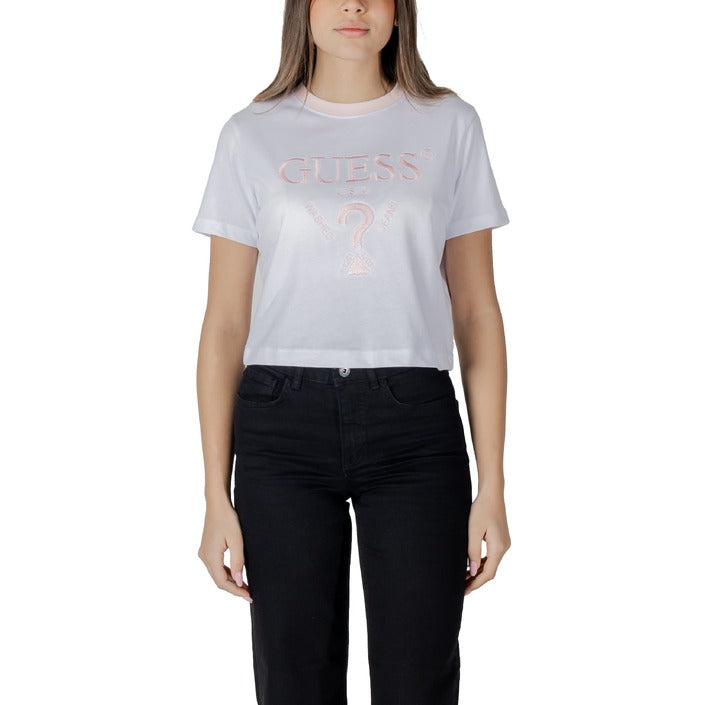 Guess Active Logo Athleisure 100% Cotton Cropped Crewneck Tee