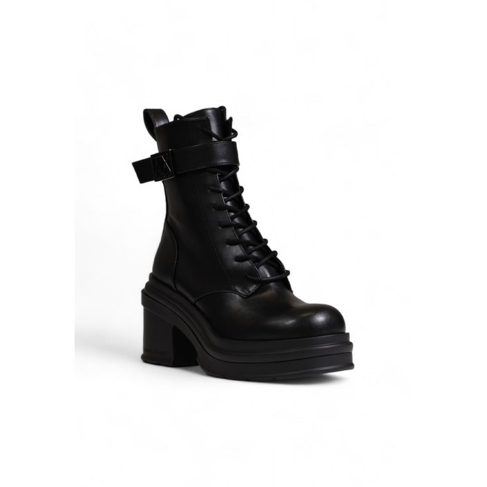 Armani Exchange Minimalist All Black Lace-Up Heel Boots