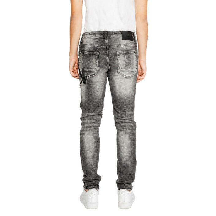 Icon Logo Distressed & Ripped Dirty Wash Grey Skinny Jeans