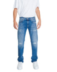 Replay Logo Distressed Ripped Light Wash Regular Fit Jeans