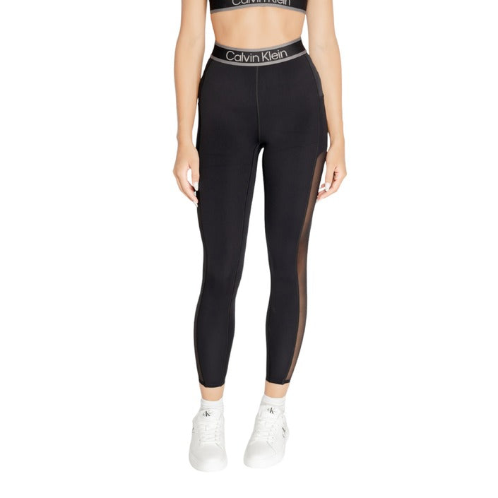 Calvin Klein Sport Logo Athleisure Crop Black Leggings Sheer Sides