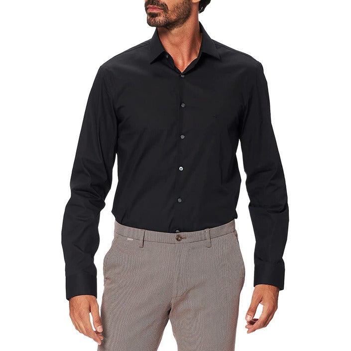 Calvin Klein Minimalist Cotton-Rich Point Collar Tailored Fit Shirt - Black