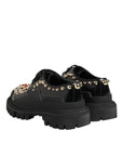 Dolce & Gabbana Black Leather Studded & Crystal Embellished Derby Shoes
