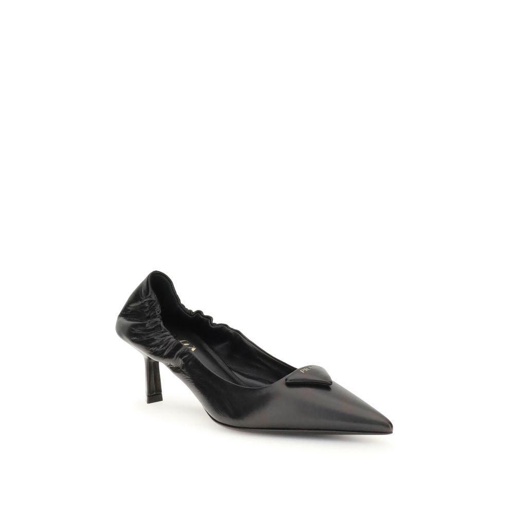 Prada Black Leather Kitten Heel Pumps