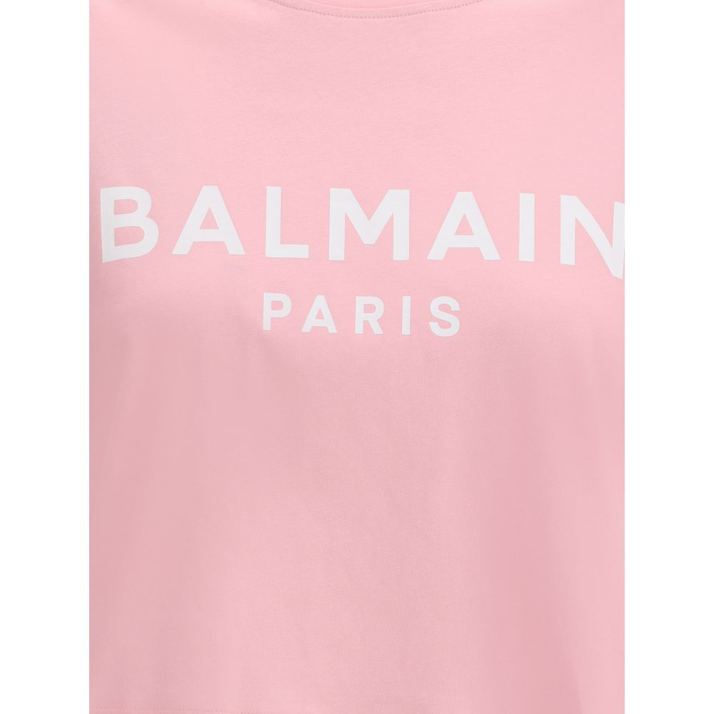 Balmain Logo Cropped Cotton T-Shirt