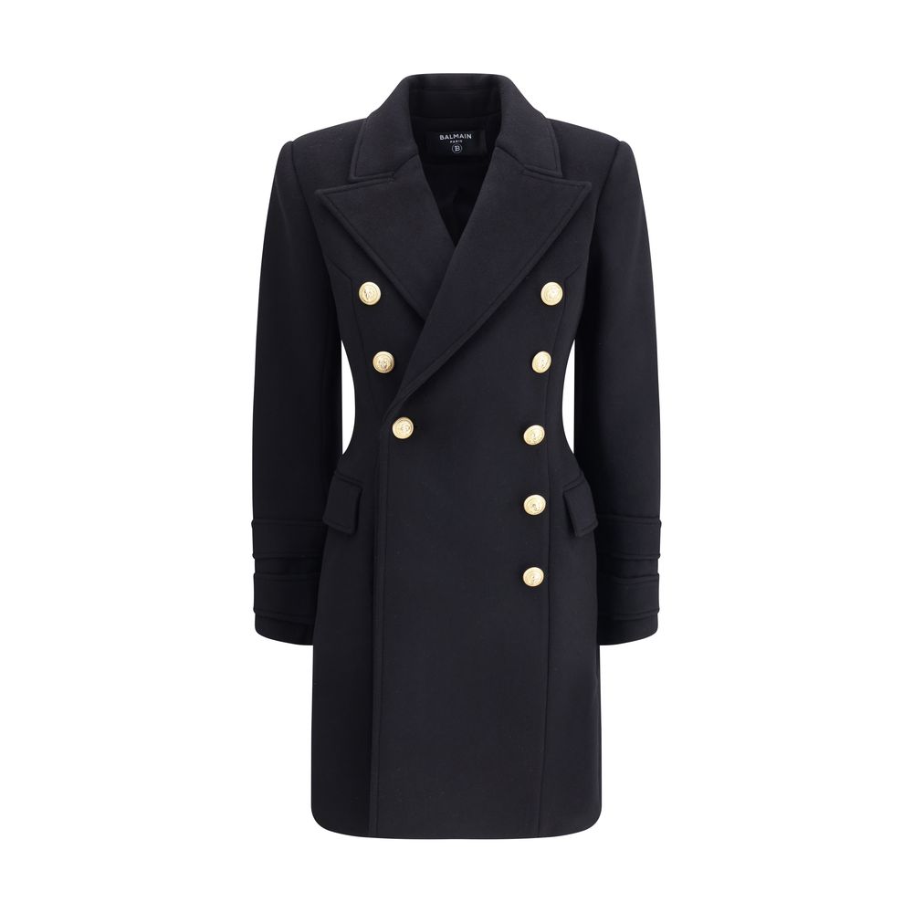 Balmain wool-cashmere longline black double-breasted Coat