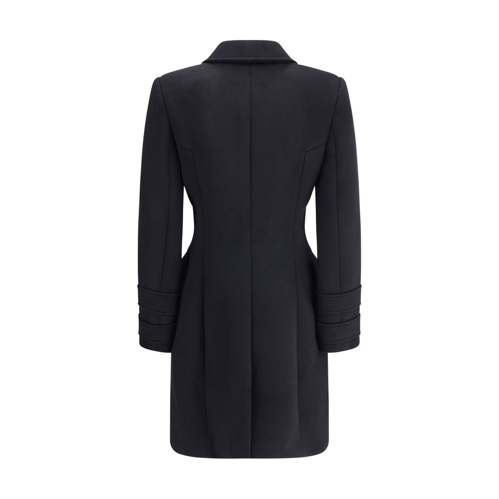 Balmain wool-cashmere longline black double-breasted Coat