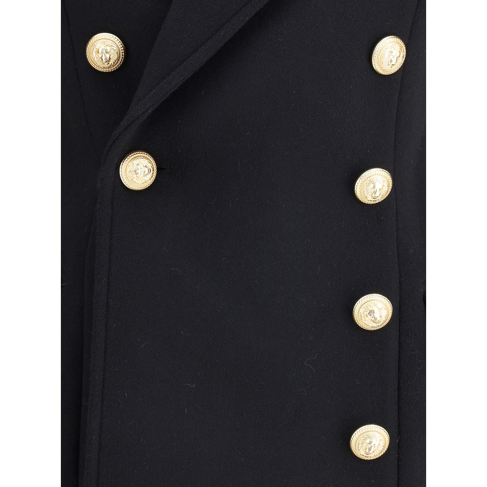 Balmain wool-cashmere longline black double-breasted Coat