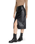 Only Black Midi Skirt Front Slit Leather-Look