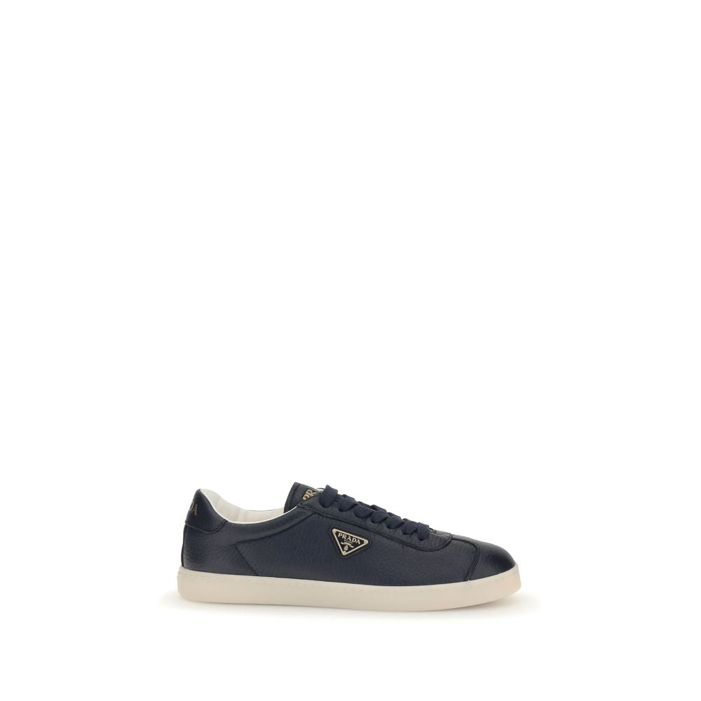 Prada Logo Leather Low Top Lace-Up Sneakers
