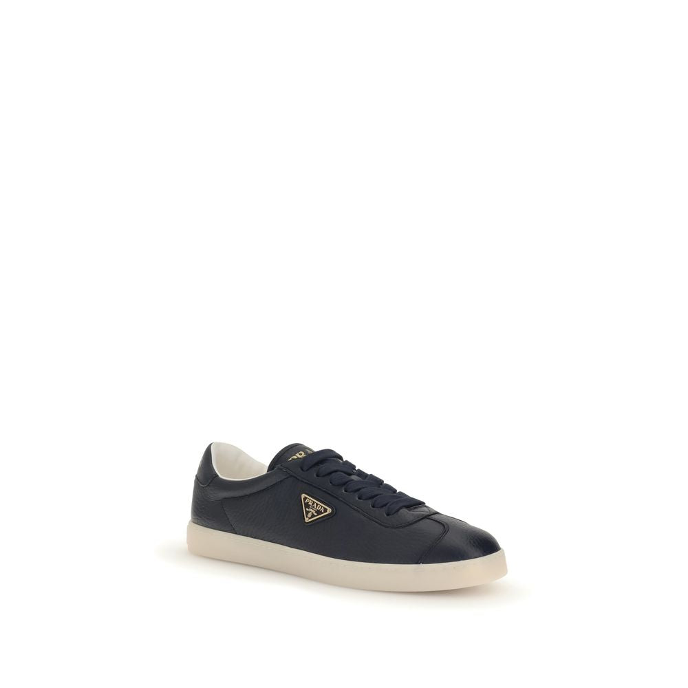 Prada Logo Leather Low Top Lace-Up Sneakers