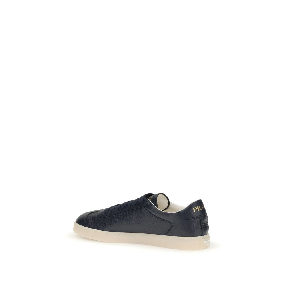 Prada Logo Leather Low Top Lace-Up Sneakers