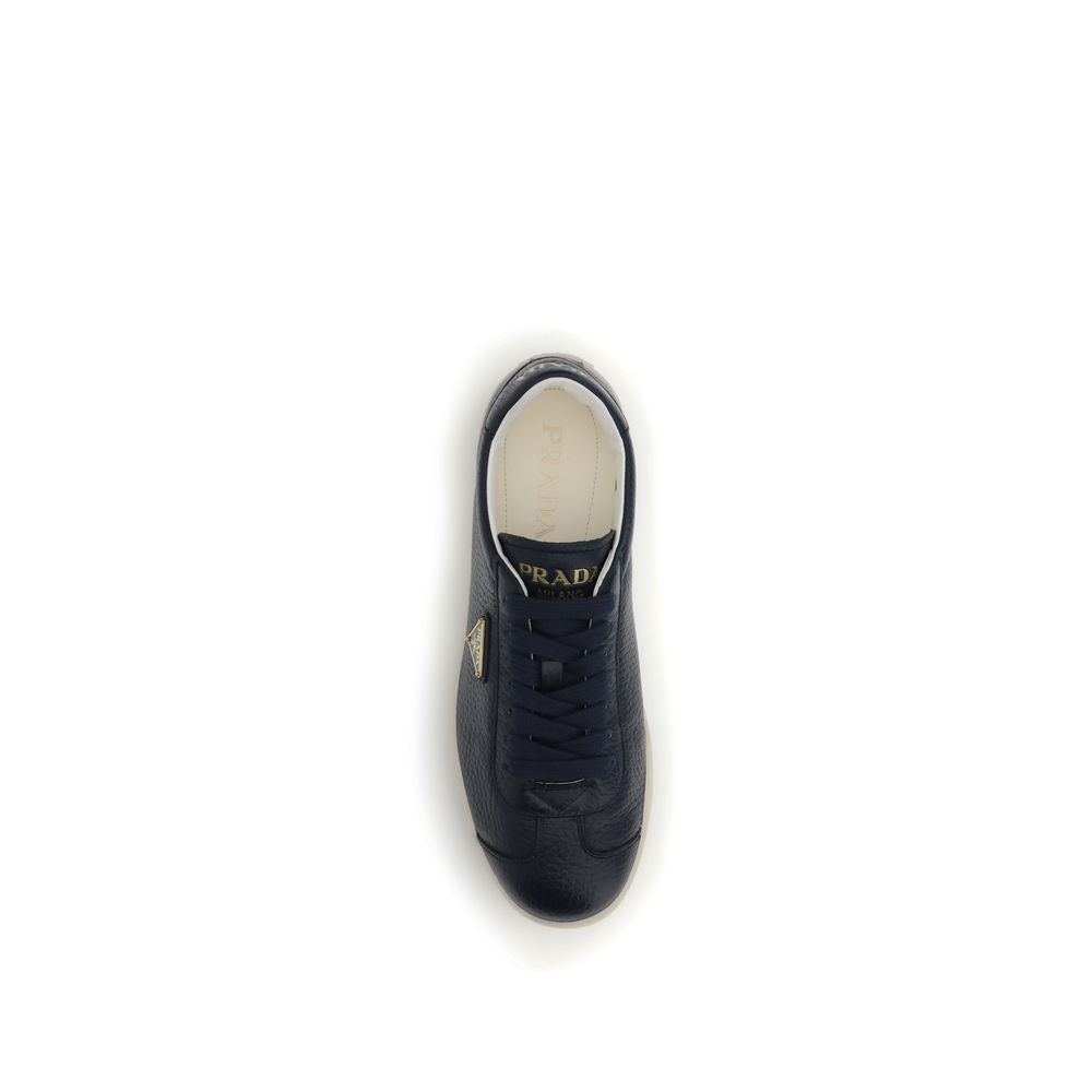 Prada Logo Leather Low Top Lace-Up Sneakers