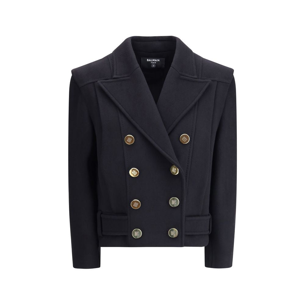 Balmain Black Wool Double-breasted Coat