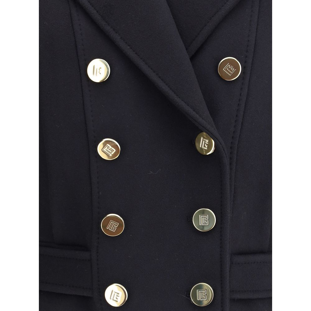 Balmain Black Wool Double-breasted Coat