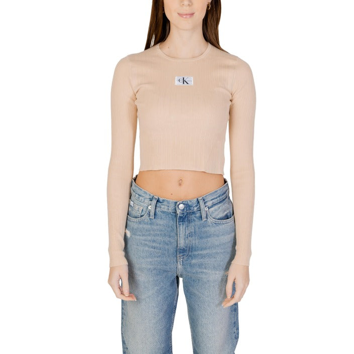 Calvin Klein Jeans Organic Cotton-Blend Crop Knit Top - beige