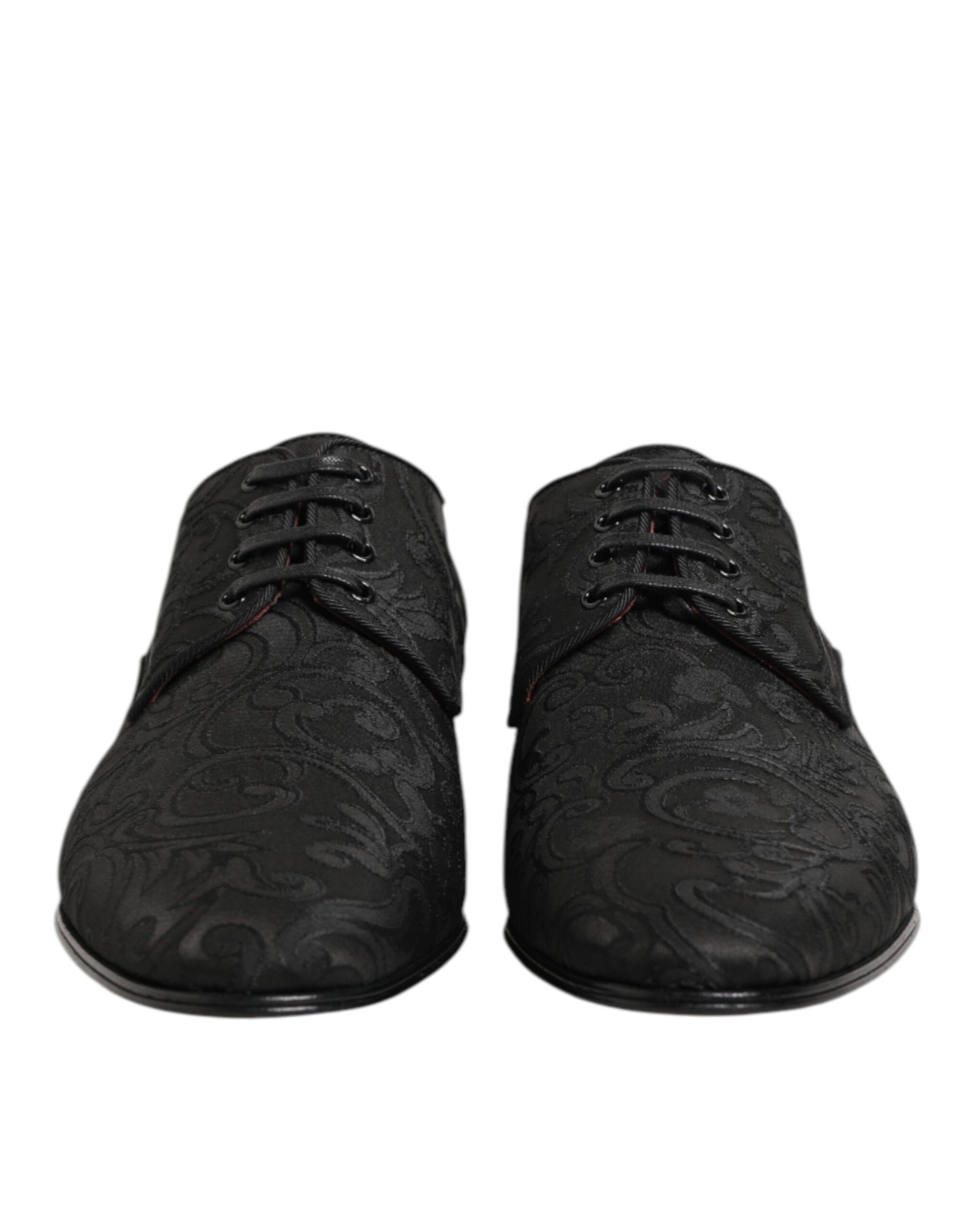 Dolce & Gabbana Black Floral Brocade Lace-Up Derby Dress Shoes