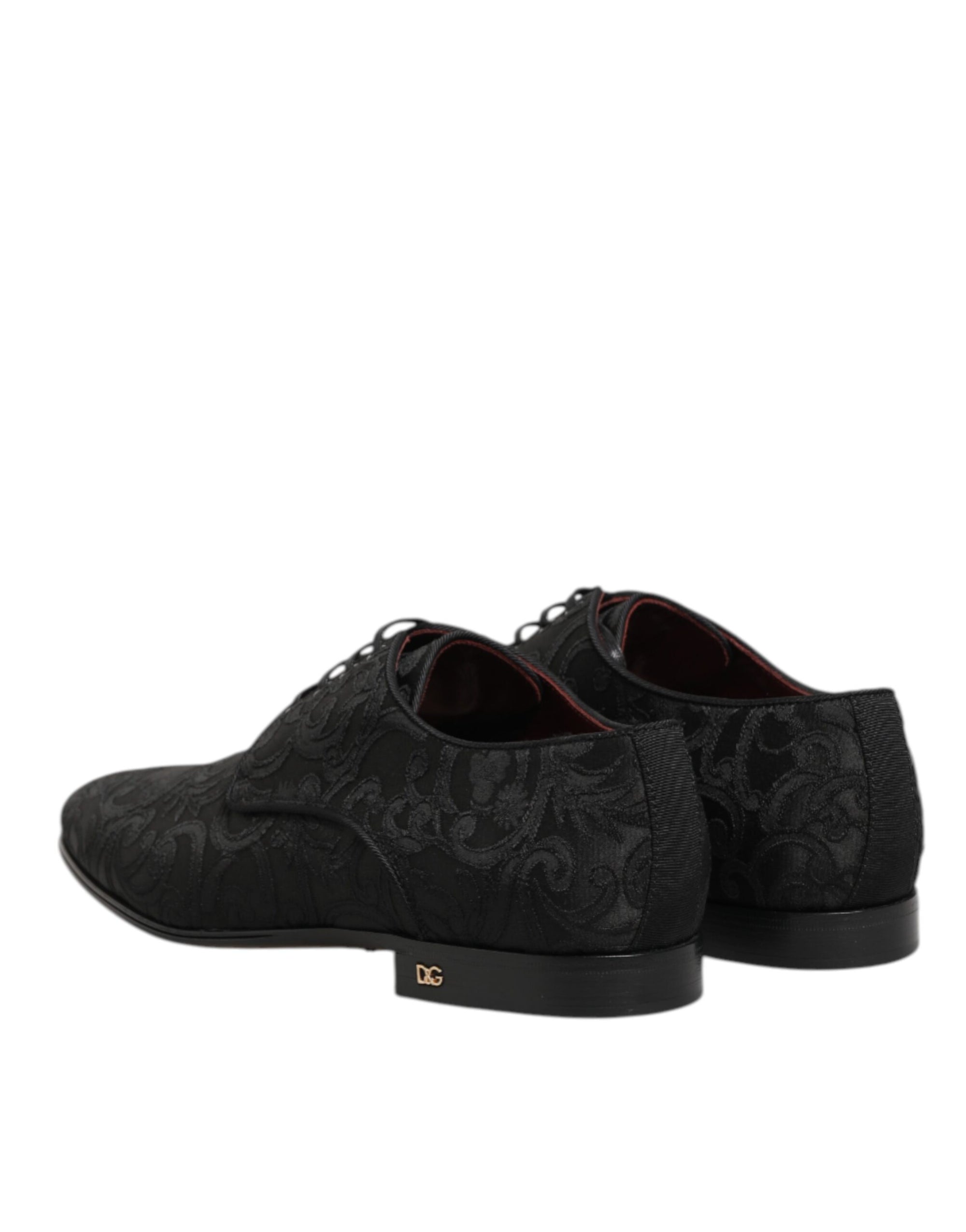 Dolce & Gabbana Black Floral Brocade Lace-Up Derby Dress Shoes