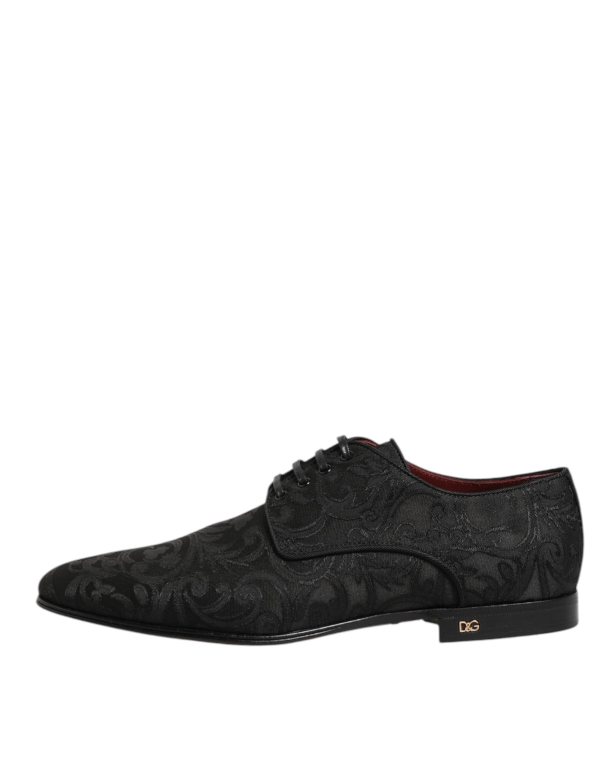 Dolce &amp; Gabbana Black Floral Brocade Lace-Up Derby Dress Shoes