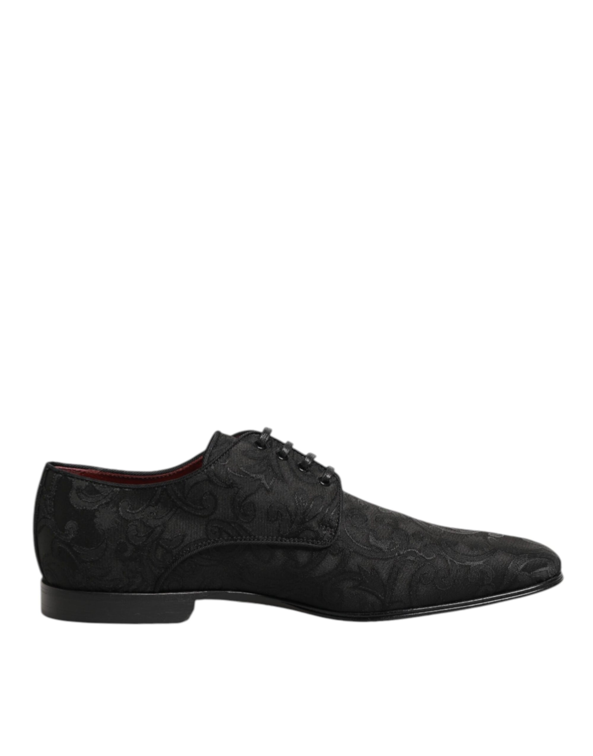 Dolce & Gabbana Black Floral Brocade Lace-Up Derby Dress Shoes