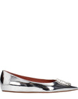 Amina Muaddi Camelia Leather Pointed Toe Ballet Flats - Silver