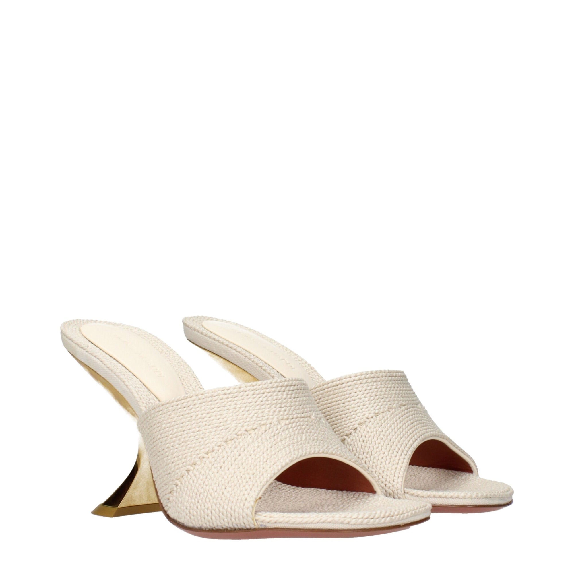 Amina Muaddi Taylor Gold Heel Mule Sandals - Beige 