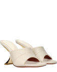 Amina Muaddi Taylor Gold Heel Mule Sandals - Beige 