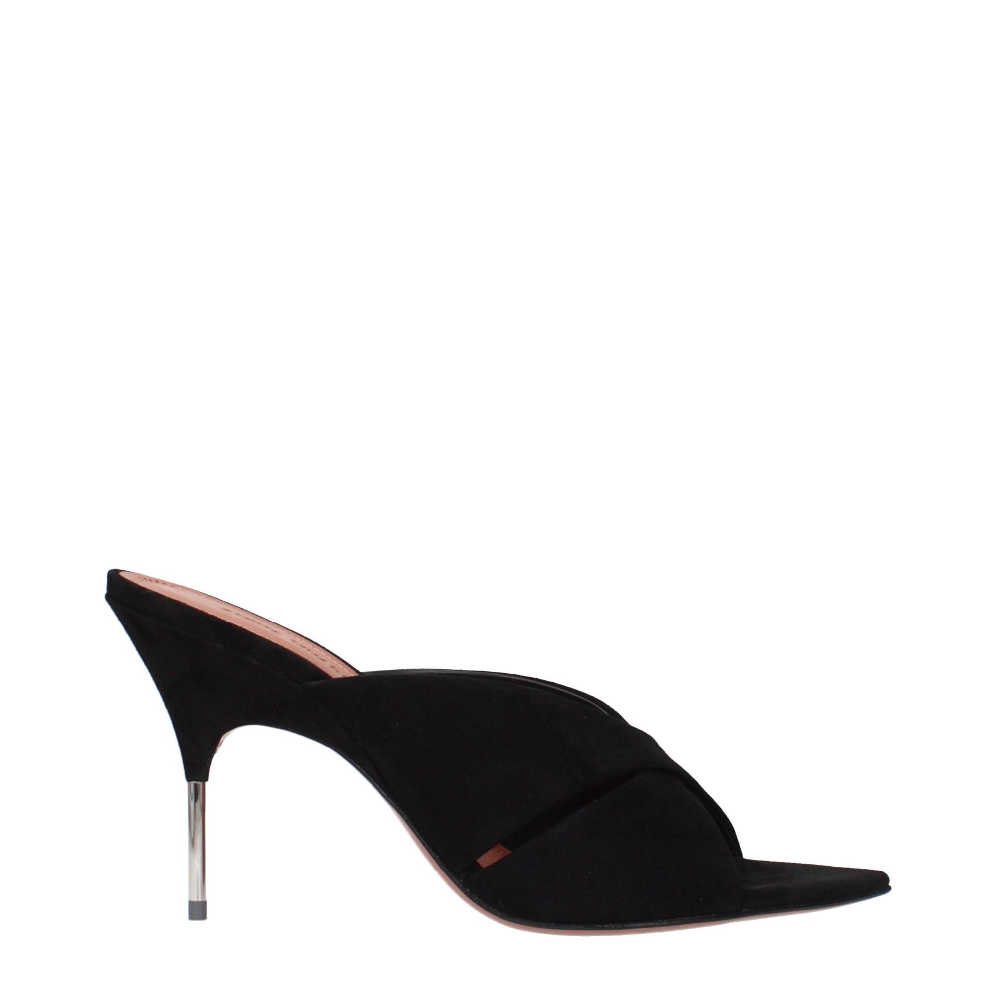 Amina Muaddi Samantha Leather Mule  Sandals - Black