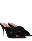 Amina Muaddi Samantha Leather Mule  Sandals - Black