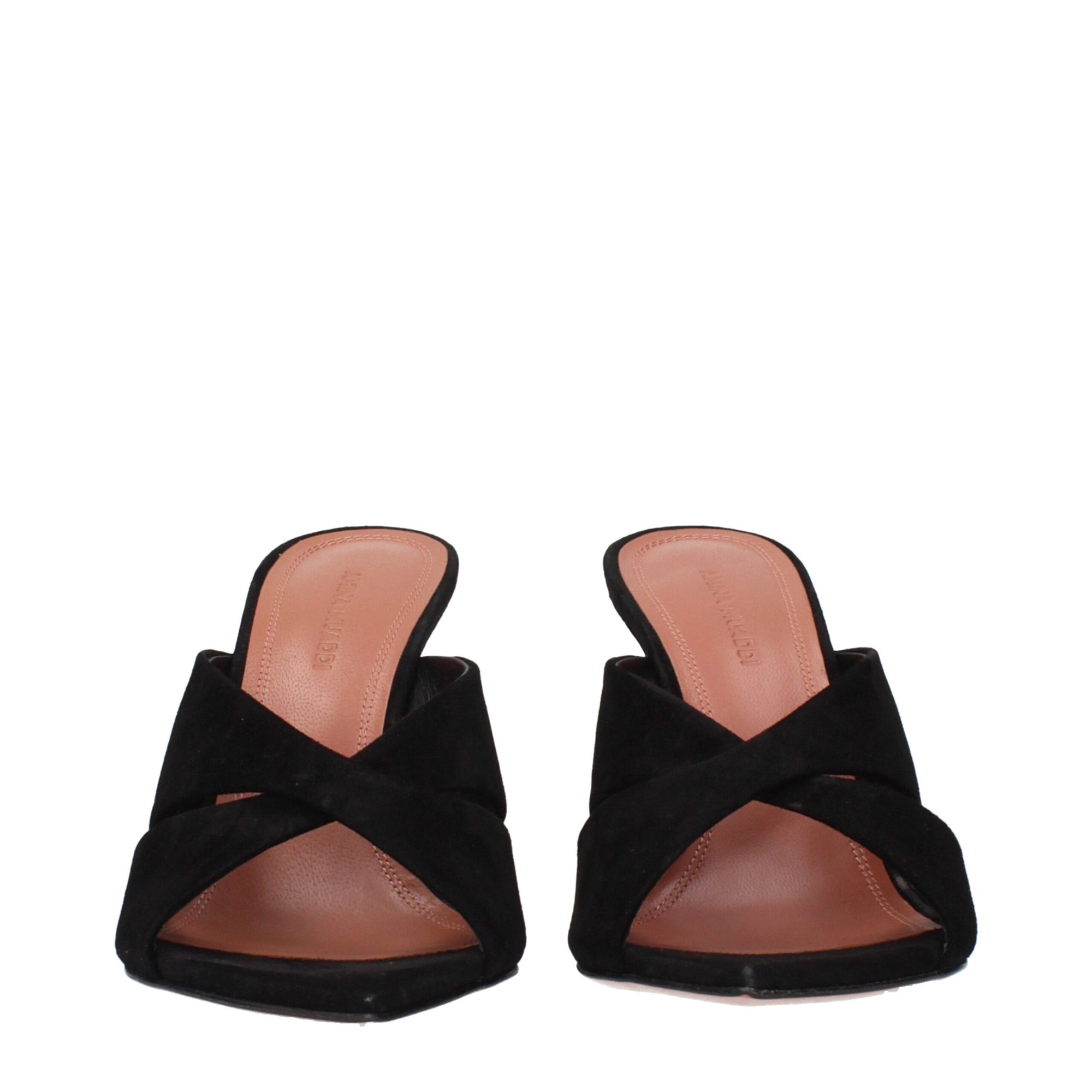 Amina Muaddi Samantha Leather Mule  Sandals - Black