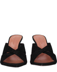 Amina Muaddi Samantha Leather Mule  Sandals - Black