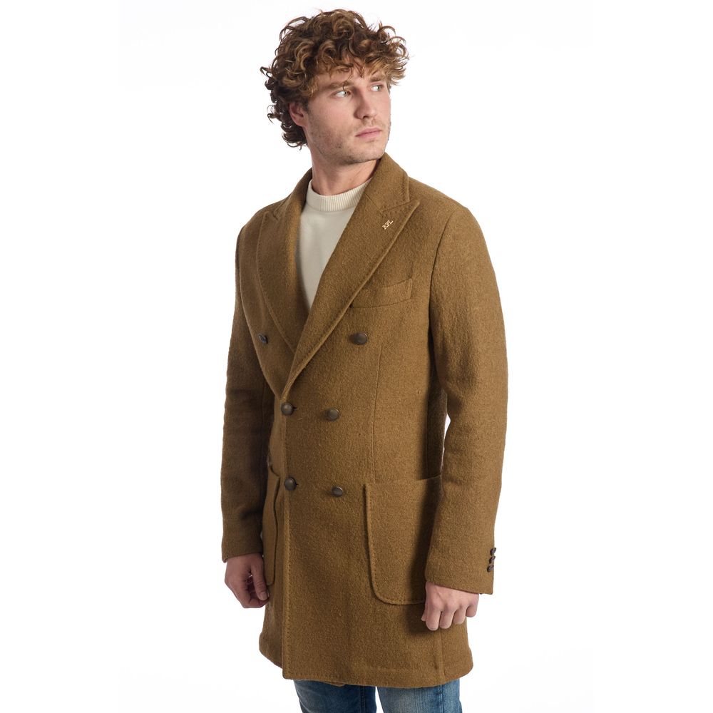 Roberto Pepe Luxury Double-Breasted Coat - Brown - Made In Italy