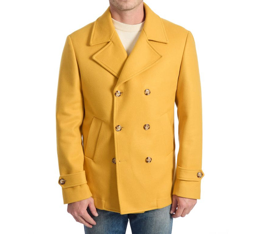 Roberto Pepe Luxury Double-Breasted Wool Coat - Yellow