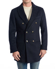 Roberto Pepe Luxury Wool Double-Breasted Coat - Dark Blue