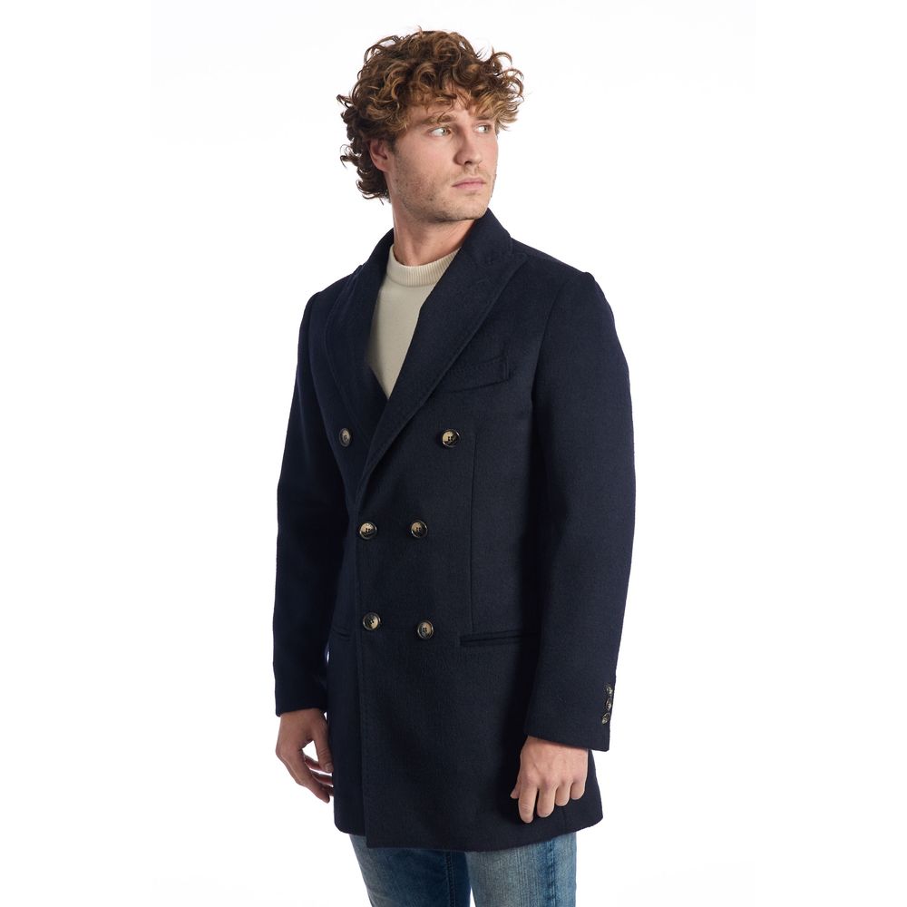 Roberto Pepe Luxury Wool Double-Breasted Coat - Dark Blue