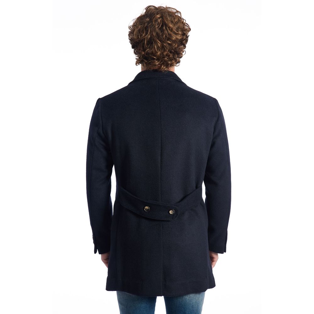Roberto Pepe Luxury Wool Double-Breasted Coat - Dark Blue