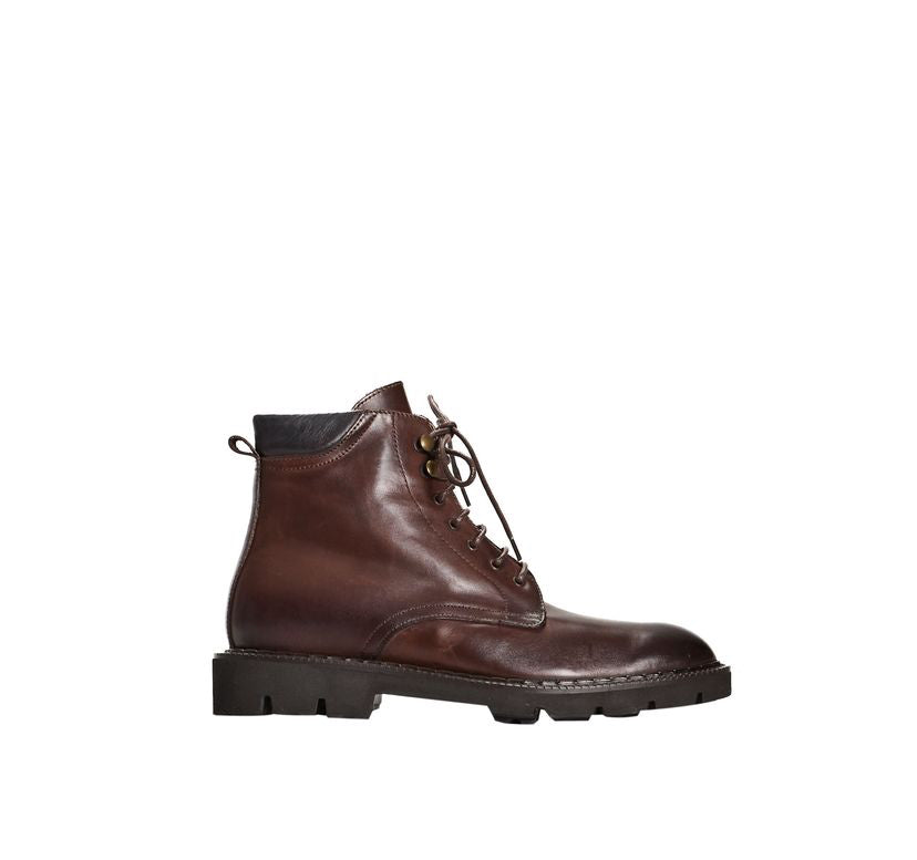 Roberto Pepe Luxury Leather Lace-Up Combat Boots - Dark Brown