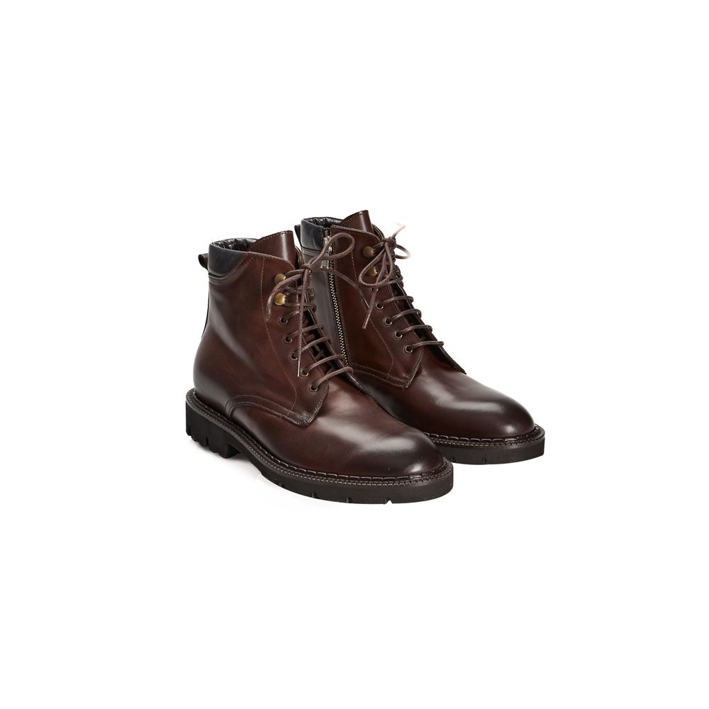 Roberto Pepe Luxury Leather Lace-Up Boots - Dark Brown