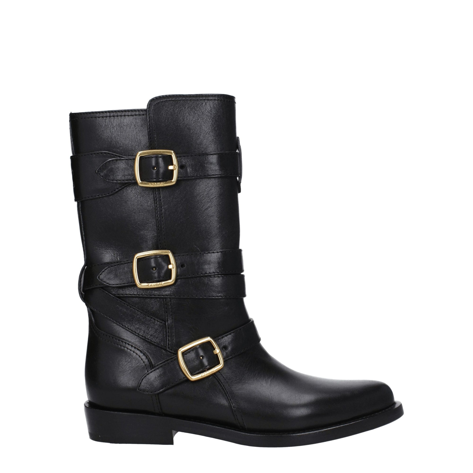 Celine Black Leather Biker Boots