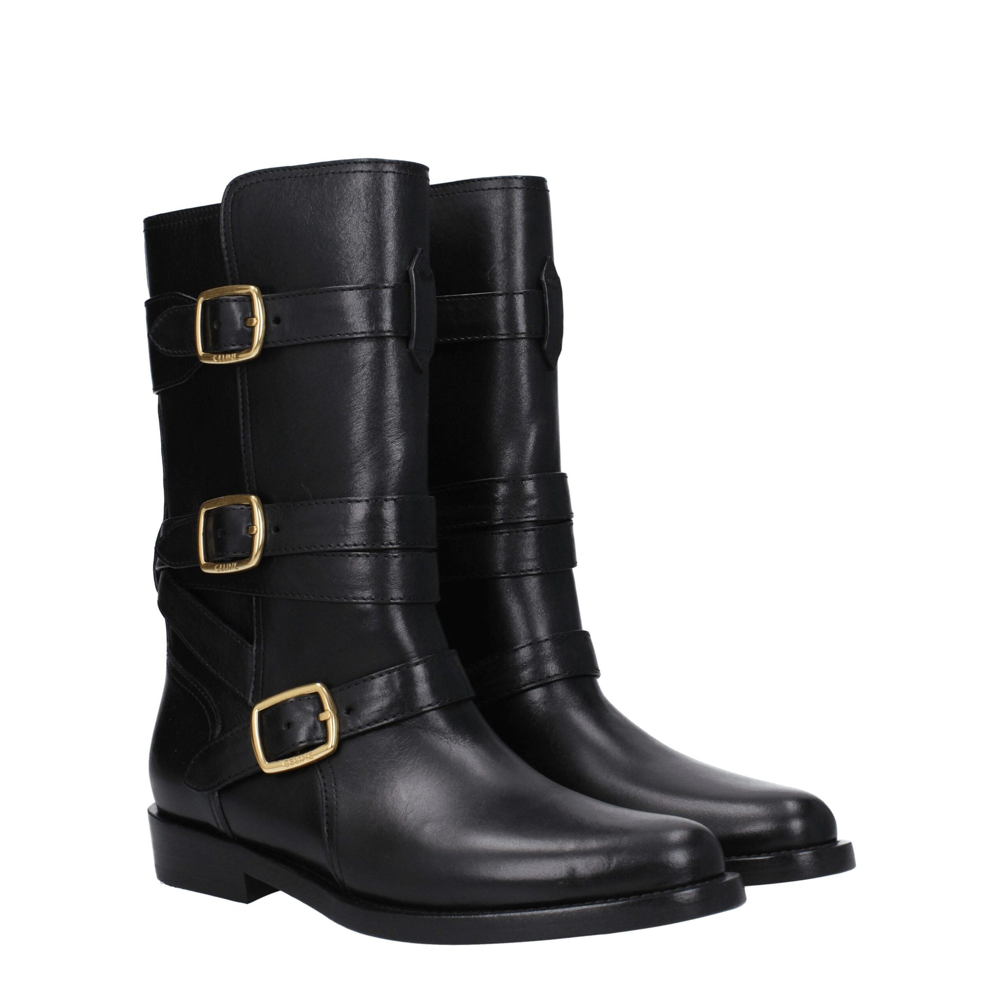 Celine Black Leather Biker Boots