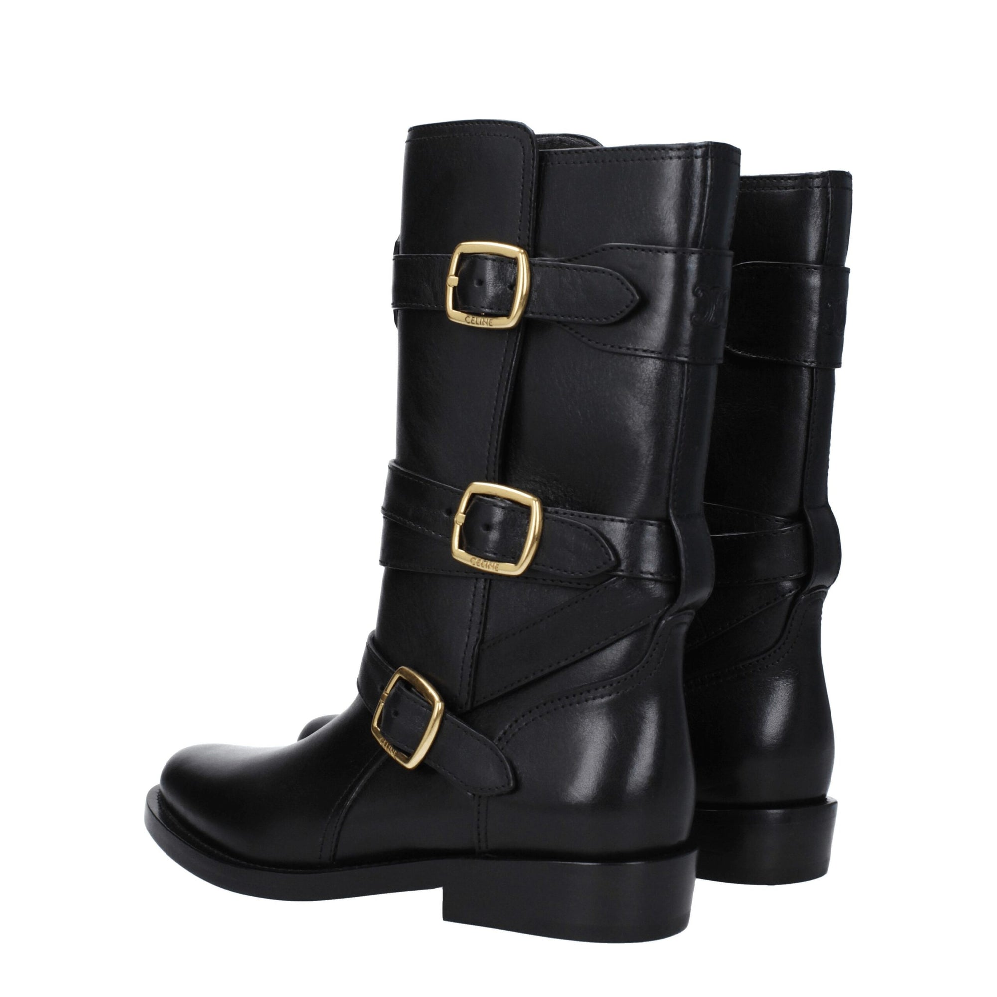 Celine Black Leather Biker Boots