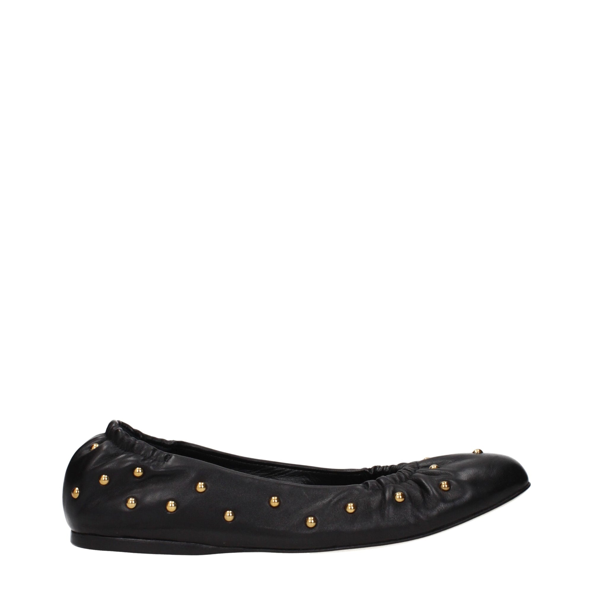 Chloé Gold Studded Black Leather Ballet Flats
