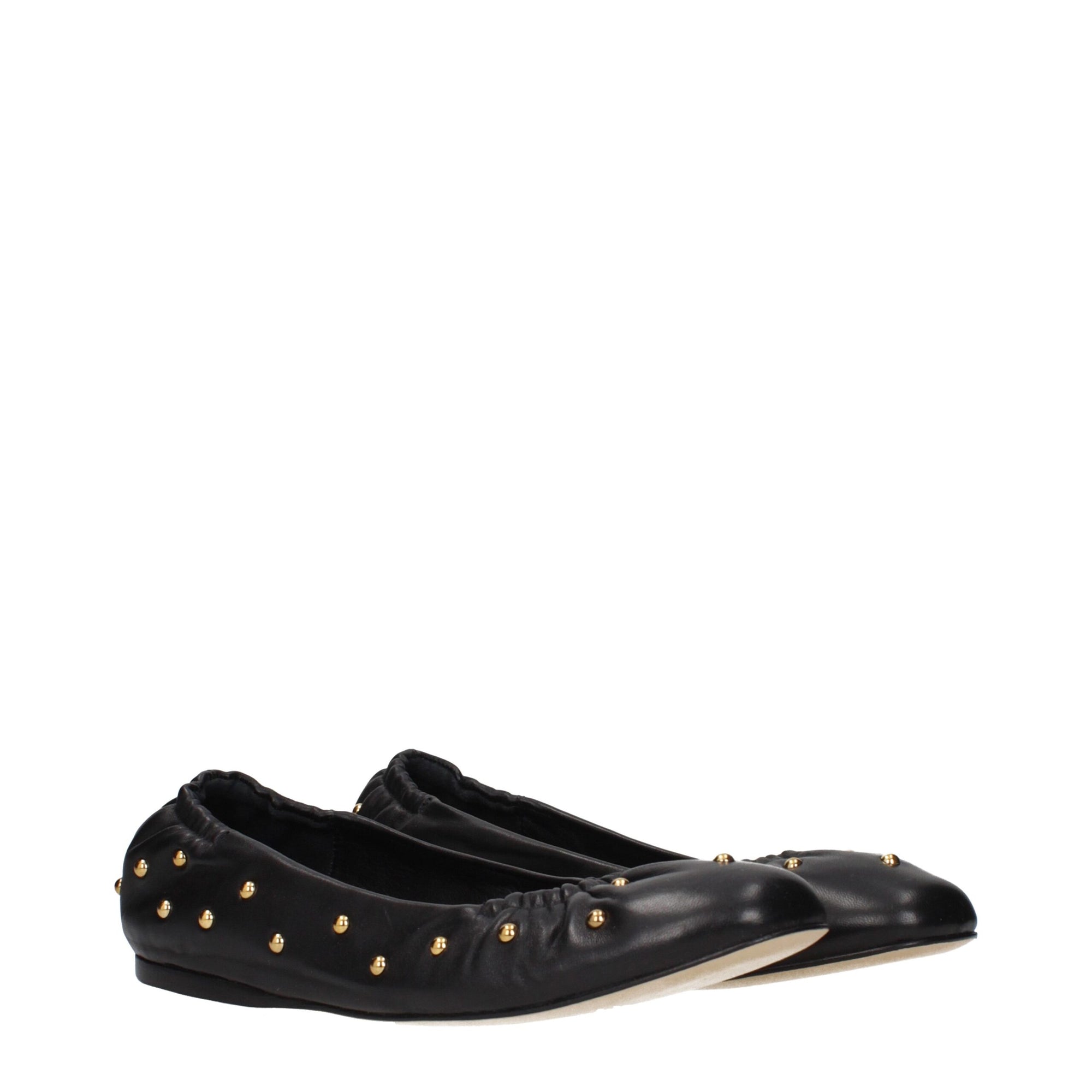 Chloé Gold Studded Black Leather Ballet Flats