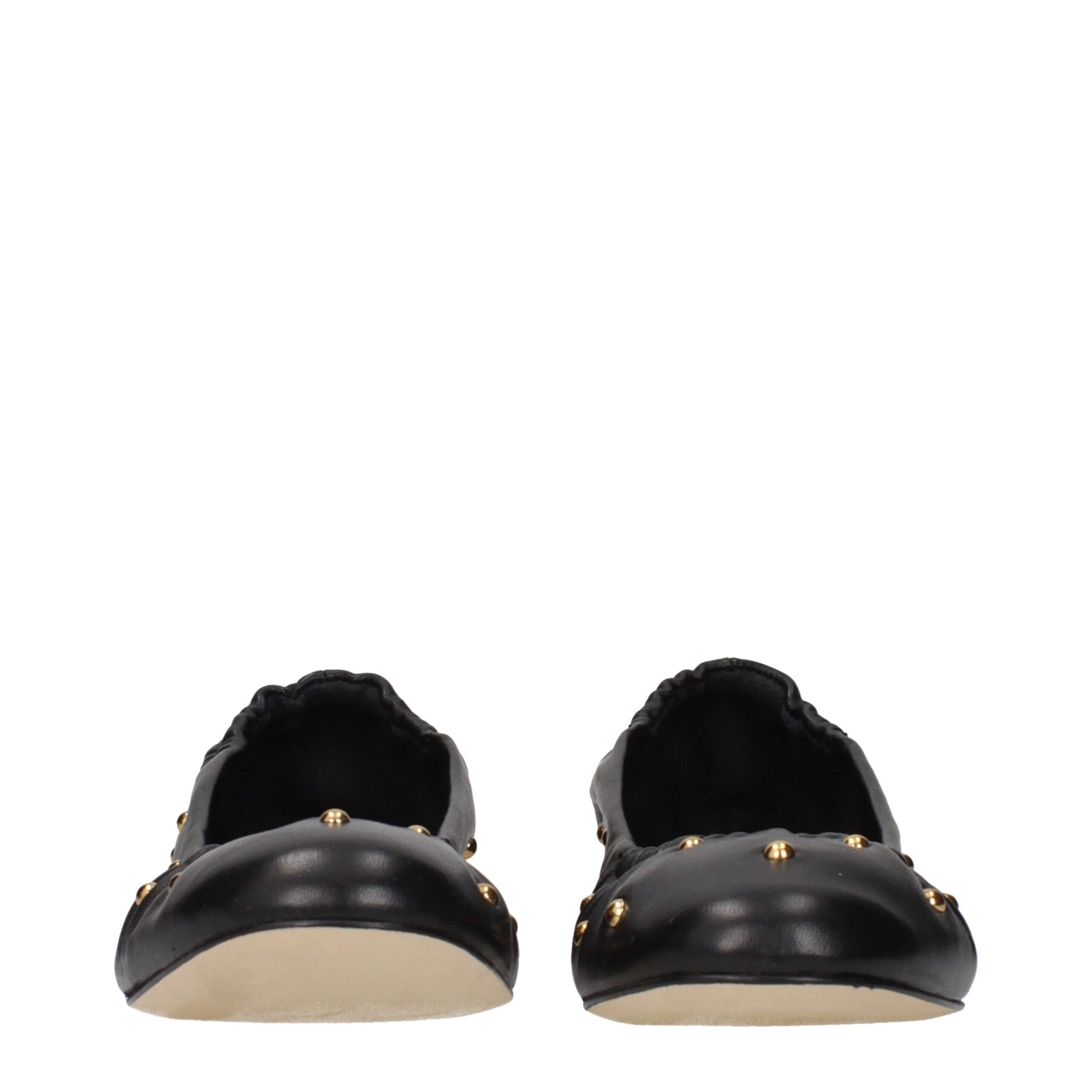 Chloé Gold Studded Black Leather Ballet Flats