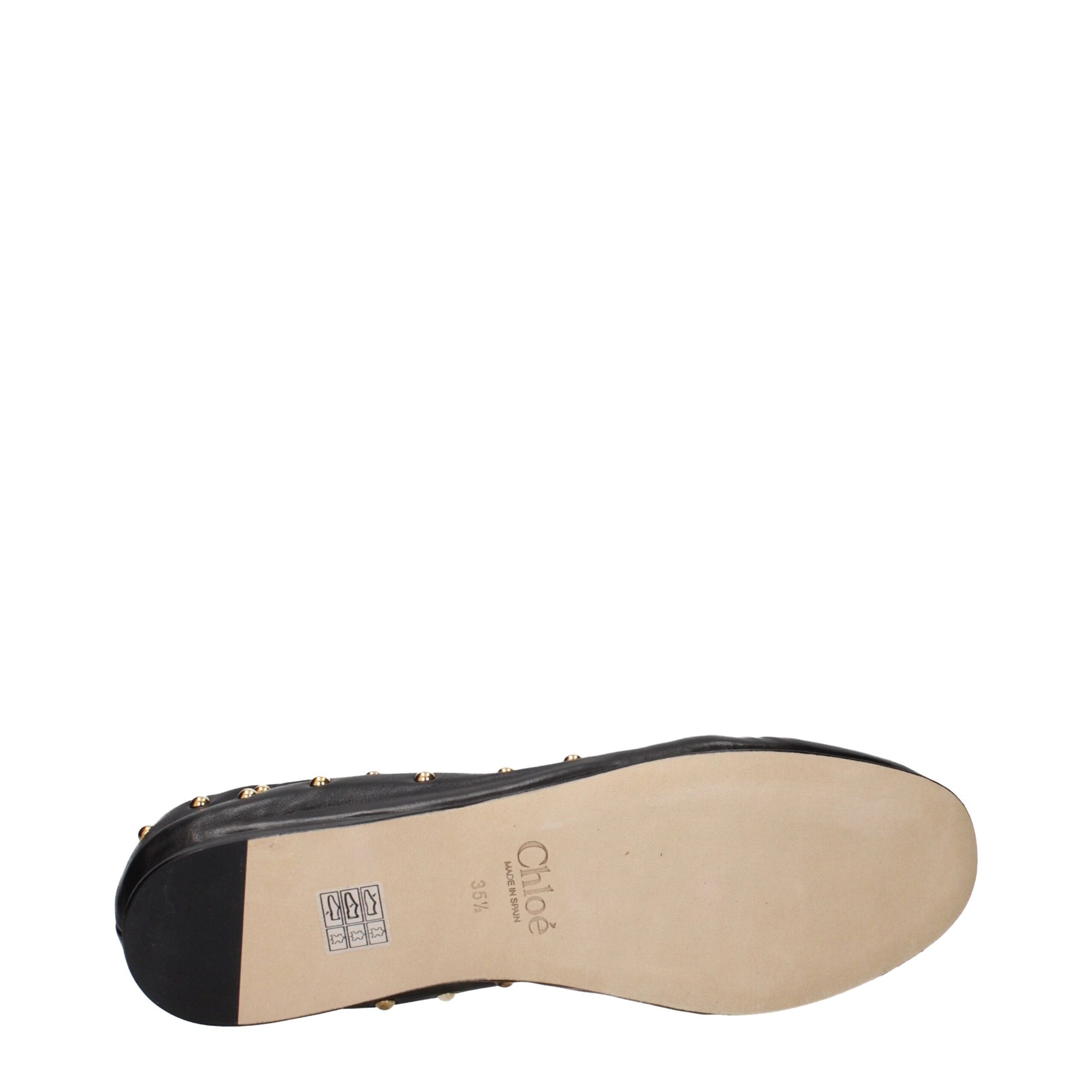 Chloé Gold Studded Black Leather Ballet Flats