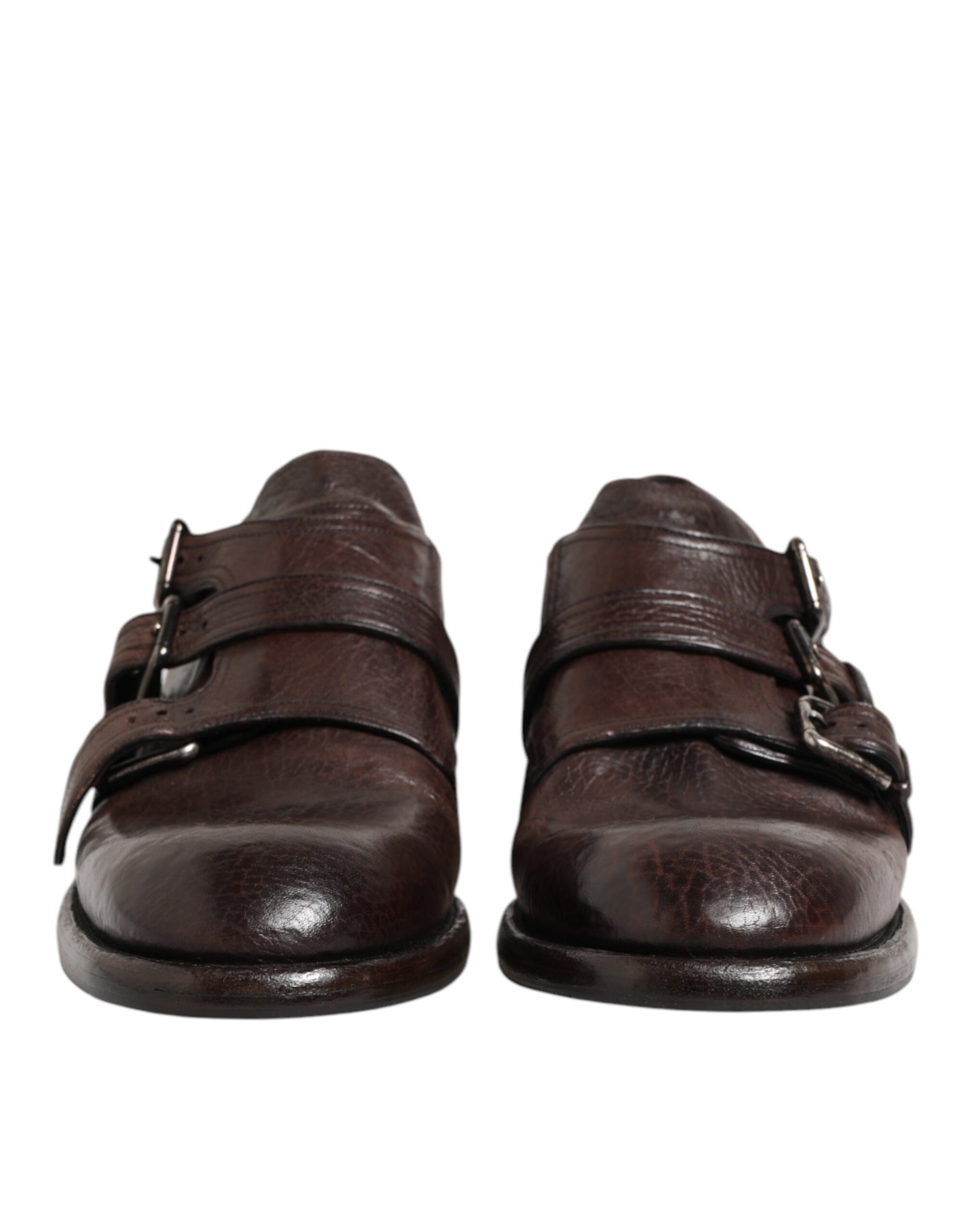 Dolce & Gabbana Brown Leather Monk Strap Formal Dress Shoes