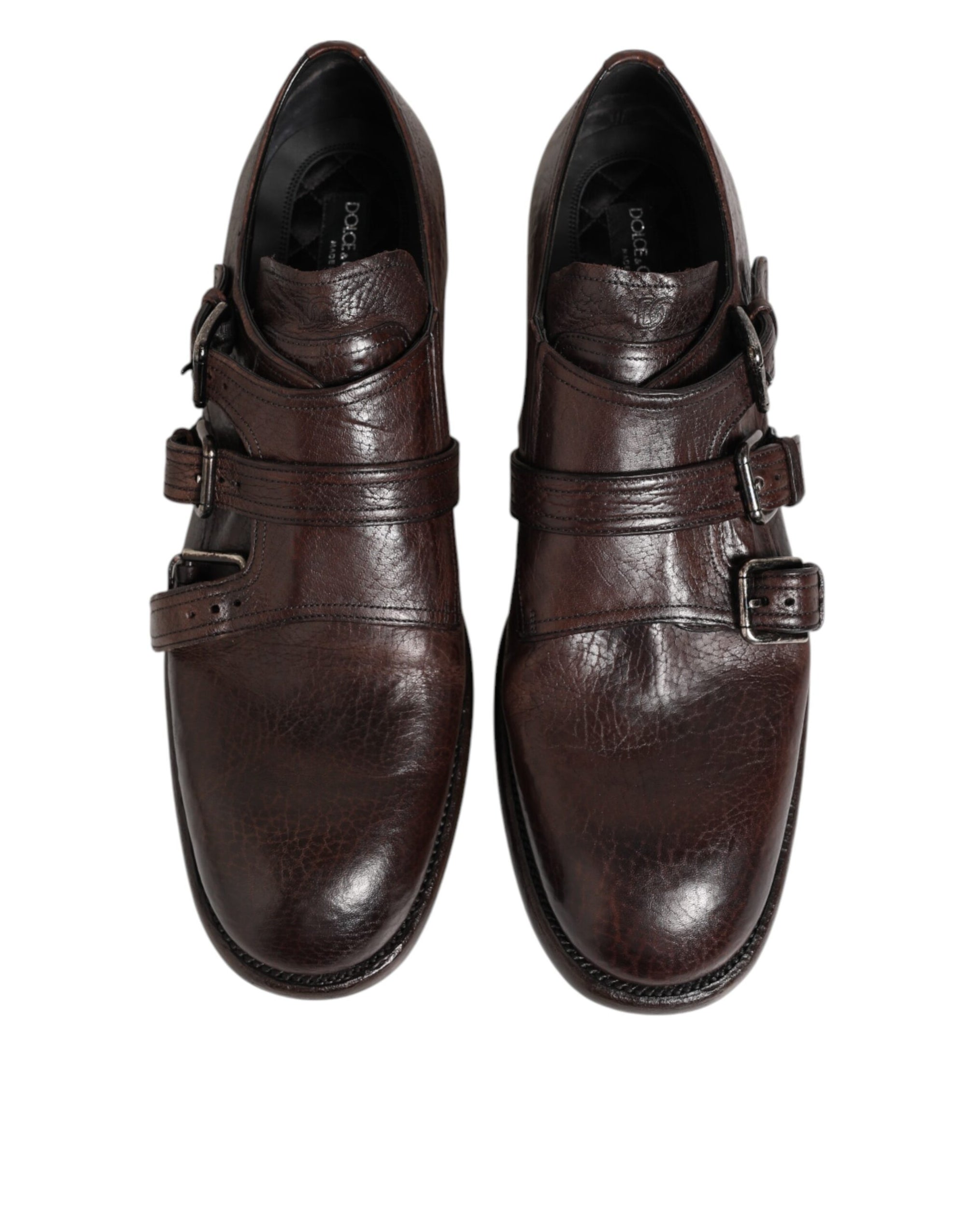 Dolce & Gabbana Brown Leather Monk Strap Formal Dress Shoes