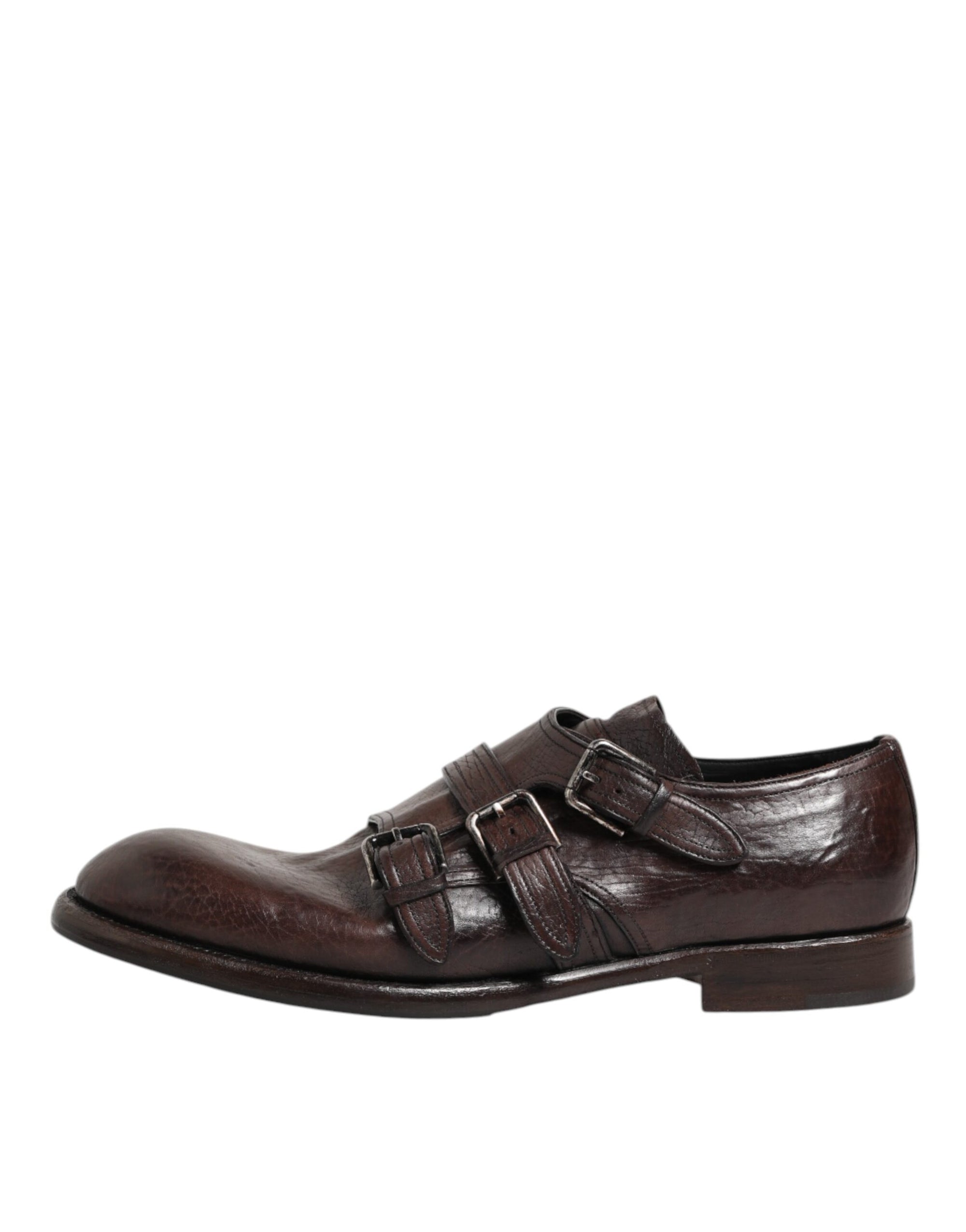 Dolce &amp; Gabbana Brown Leather Monk Strap Formal Dress Shoes