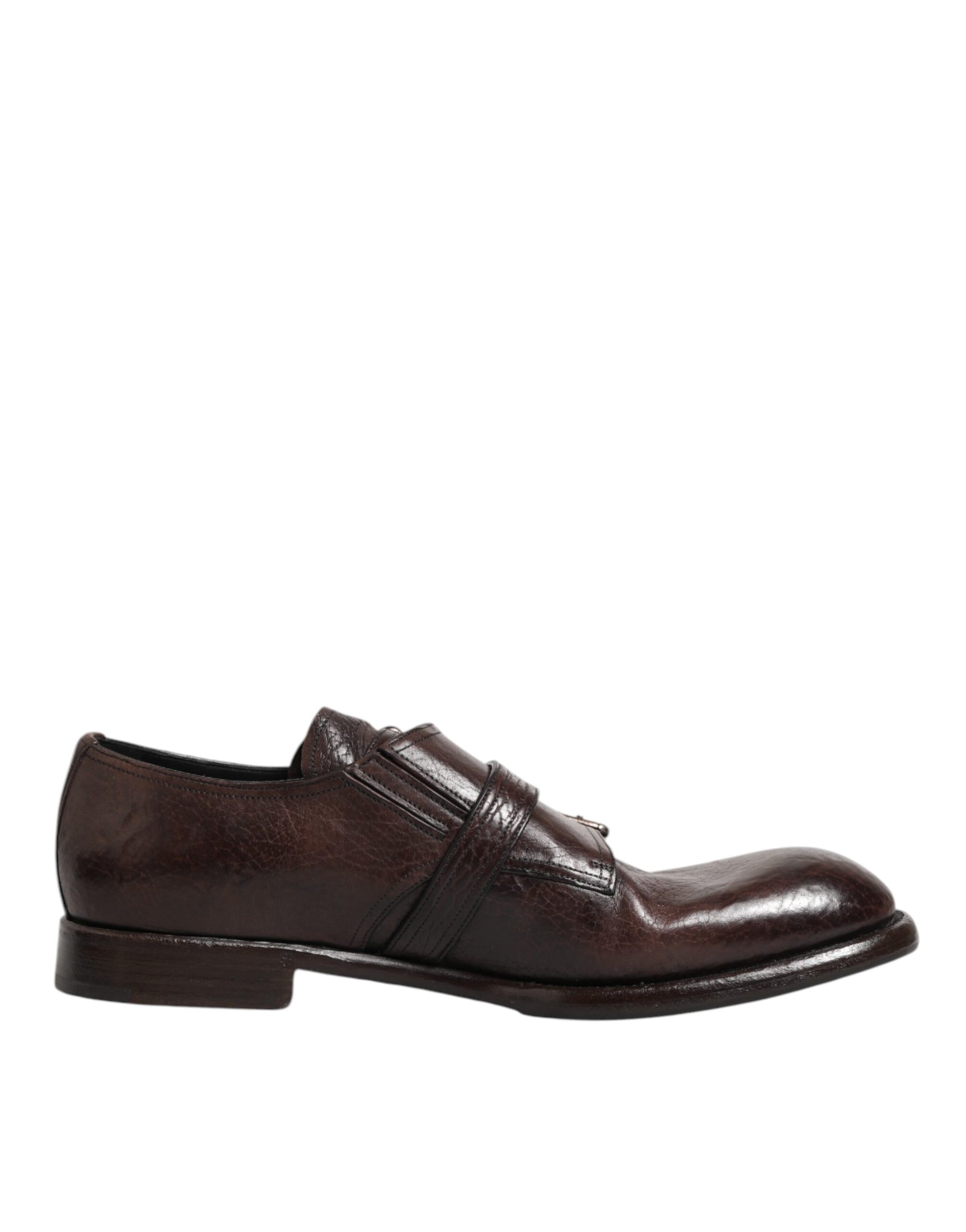Dolce & Gabbana Brown Leather Monk Strap Formal Dress Shoes